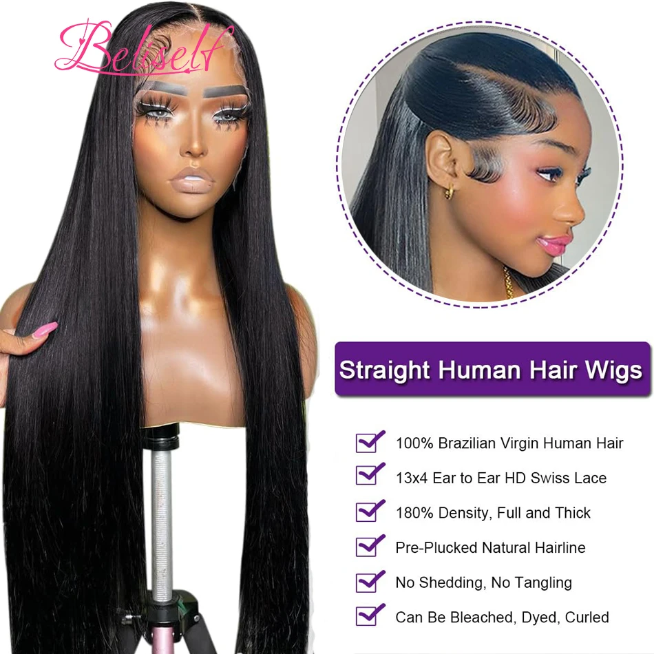 HD Transparent Lace Front Human Hair Wig 13×4 13×6 Straight Frontal Wig Pre Plucked 5×5 HD Lace Closure Wig Beliself Hair Human Hair Smart Shop