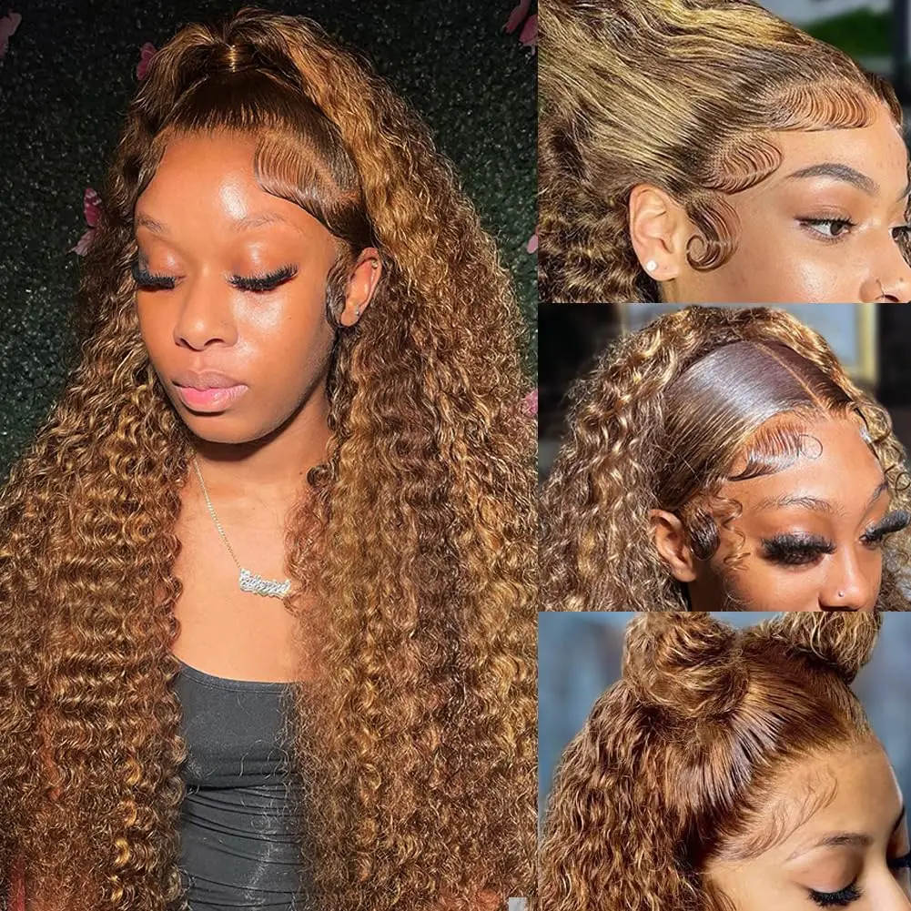 Highlight 13×6 Lace Frontal Wig Human Hair Brazilian Curly Wigs For Women Deep Water Wave HD Lace Wig Transparent Colored Hair Human Hair Smart Shop