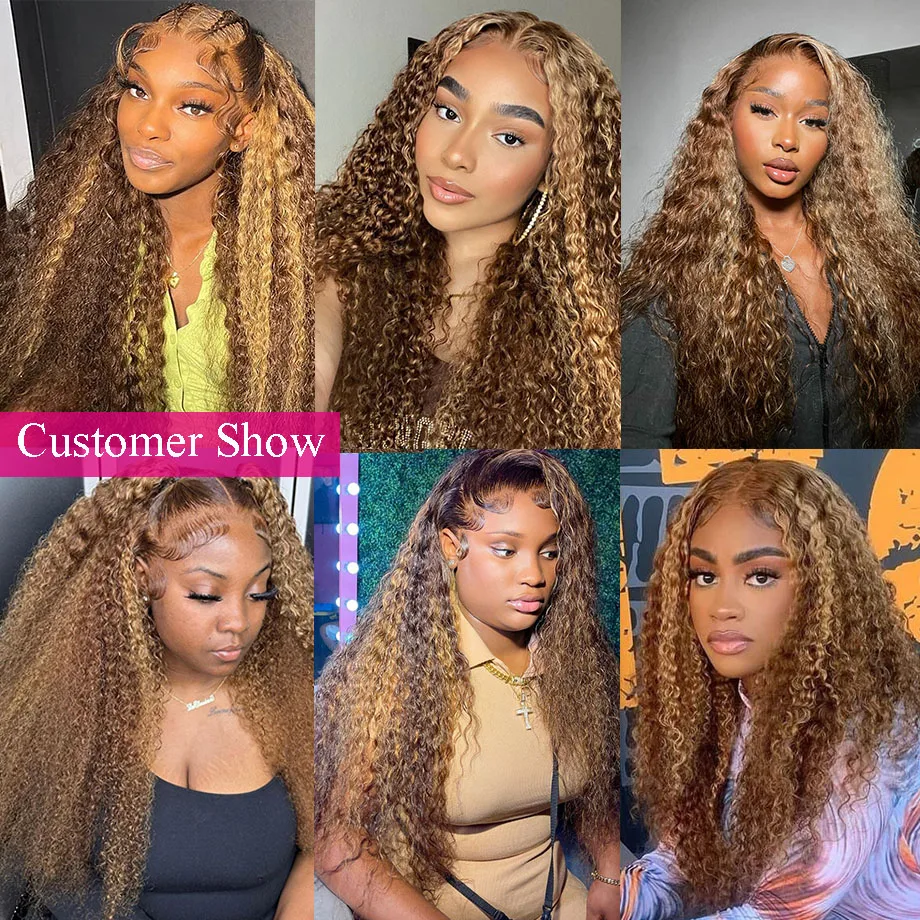 Highlight 13×6 Lace Frontal Wig Human Hair Brazilian Curly Wigs For Women Deep Water Wave HD Lace Wig Transparent Colored Hair Human Hair Smart Shop