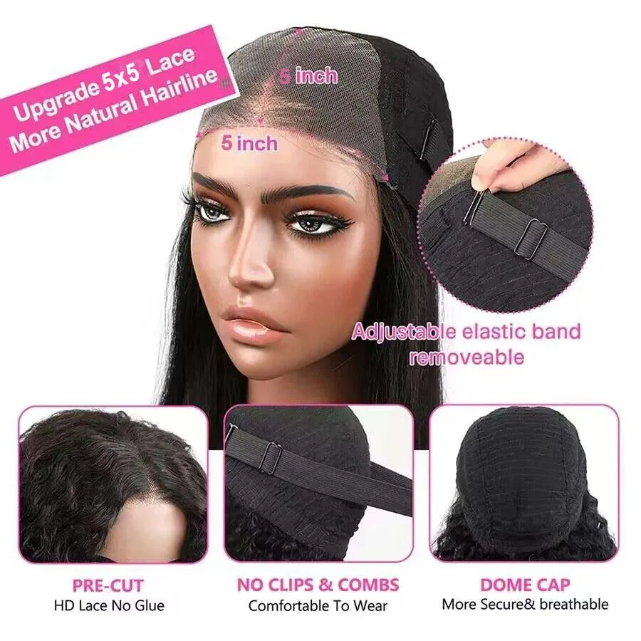 5x5 Glueless Wig Human Hair Ready To Wear Pre-Cut Lace Wear And Go Glueless Wigs Straight Lace Front Human Hair Wig For Women 5x5 Glueless Wig Human Hair Ready To Wear Pre-Cut Lace Wear And Go Glueless Wigs Straight Lace Front Human Hair Wig For Women