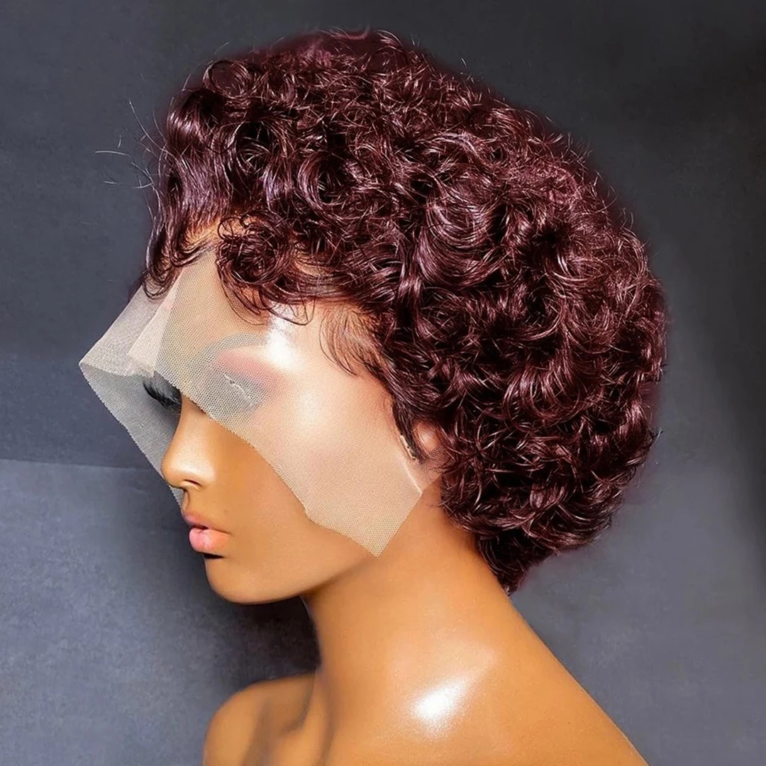 151841-vik6r4.jpg 99J Burgundy Highlight Honey Colored Short Curly Pixie Cut Lace Wig Pre plucked Bob Wig 13×2 Lace Front Curly Human Hair Wigs Human Hair Smart Shop
