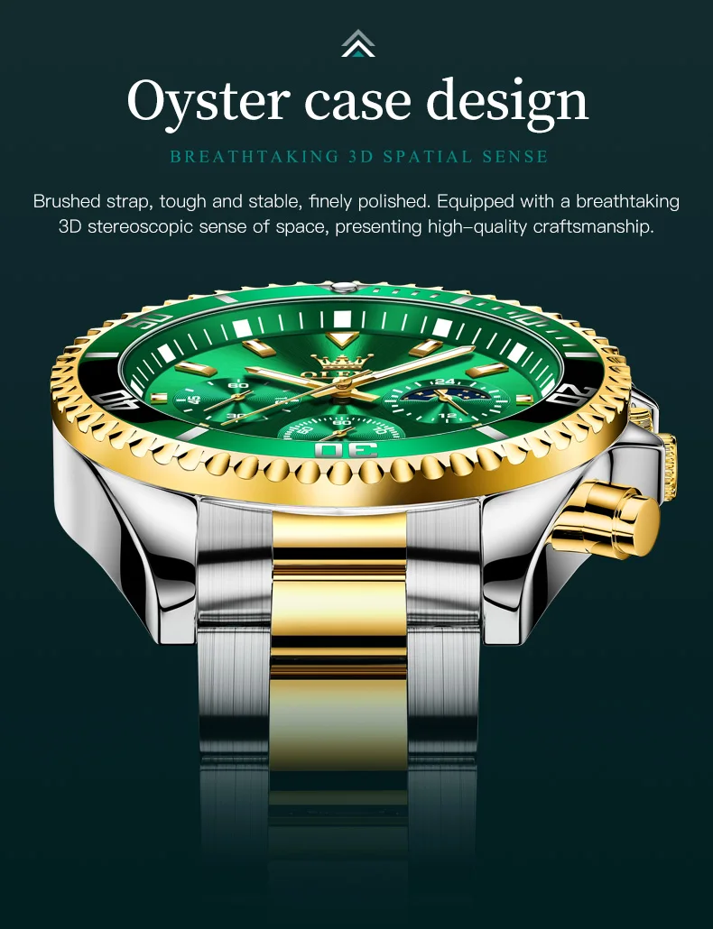 OLEVS Men's Watches Top Brand Luxury Watch for Men Original Waterproof Stainless Steel Chronograph Moon Phase Date Rota Dial