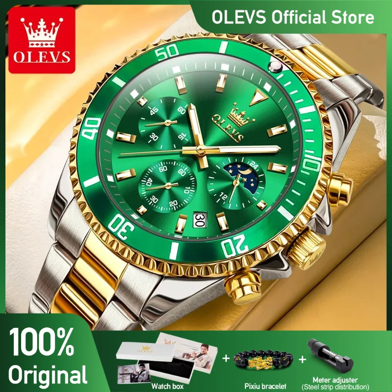 OLEVS Men’s Watches Top Brand Luxury Watch for Men Original Waterproof Stainless Steel Chronograph Moon Phase Date Rota Dial Smart Shop Smart Watches