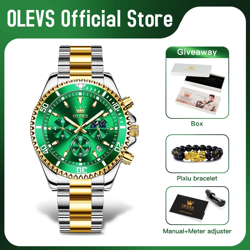 OLEVS Men’s Watches Top Brand Luxury Watch for Men Original Waterproof Stainless Steel Chronograph Moon Phase Date Rota Dial Smart Shop Smart Watches