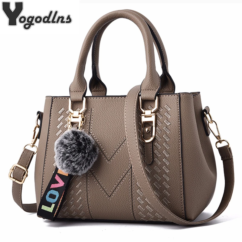Embroidery Messenger Bags Women Leather Handbags Bags for Women Sac a Main Ladies hair ball Hand Bag Fashion Smart Shop