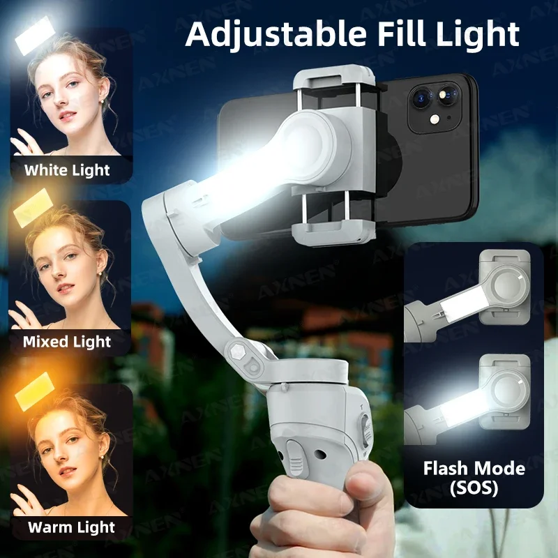 152125-scxyux.jpg AXNEN Smart 3-Axis Handheld Gimbal Stabilizer for Smartphone with Fill Light for iPhone Android Face Tracking Tiktok Vlog Kit Phone Accessories Smart Shop