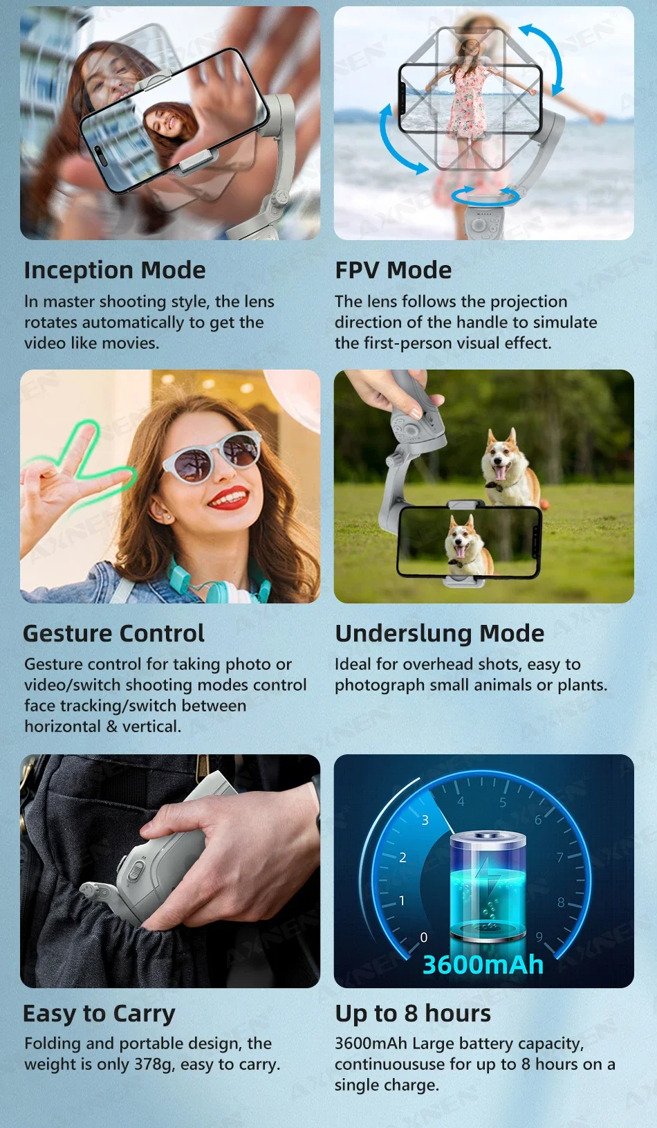 AXNEN Smart 3-Axis Handheld Gimbal Stabilizer for Smartphone with Fill Light for iPhone Android Face Tracking Tiktok Vlog Kit AXNEN Smart 3-Axis Handheld Gimbal Stabilizer for Smartphone with Fill Light for iPhone Android Face Tracking Tiktok Vlog Kit