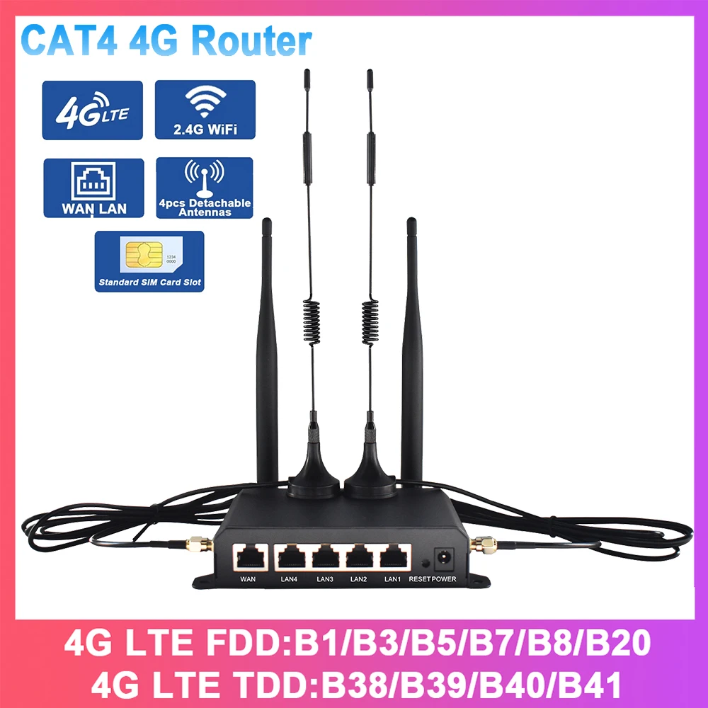 KuWFi 300Mbps CAT4 4G LTE Router Wireless WiFi Router 4pcs Detachable Antennas with WAN LAN RJ45 Port AP Repeater Mode USIM Slot Network Devices Smart Shop