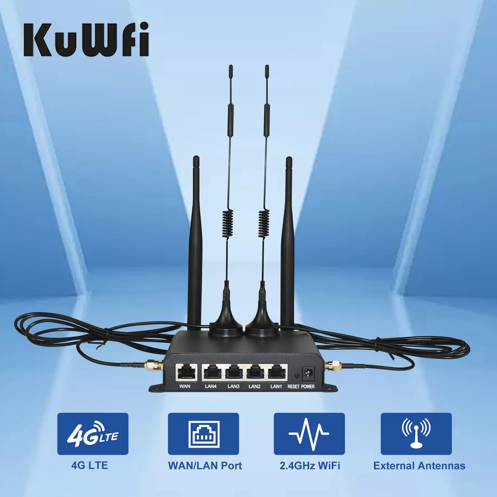KuWFi 300Mbps CAT4 4G LTE Router Wireless WiFi Router 4pcs Detachable Antennas with WAN LAN RJ45 Port AP Repeater Mode USIM Slot