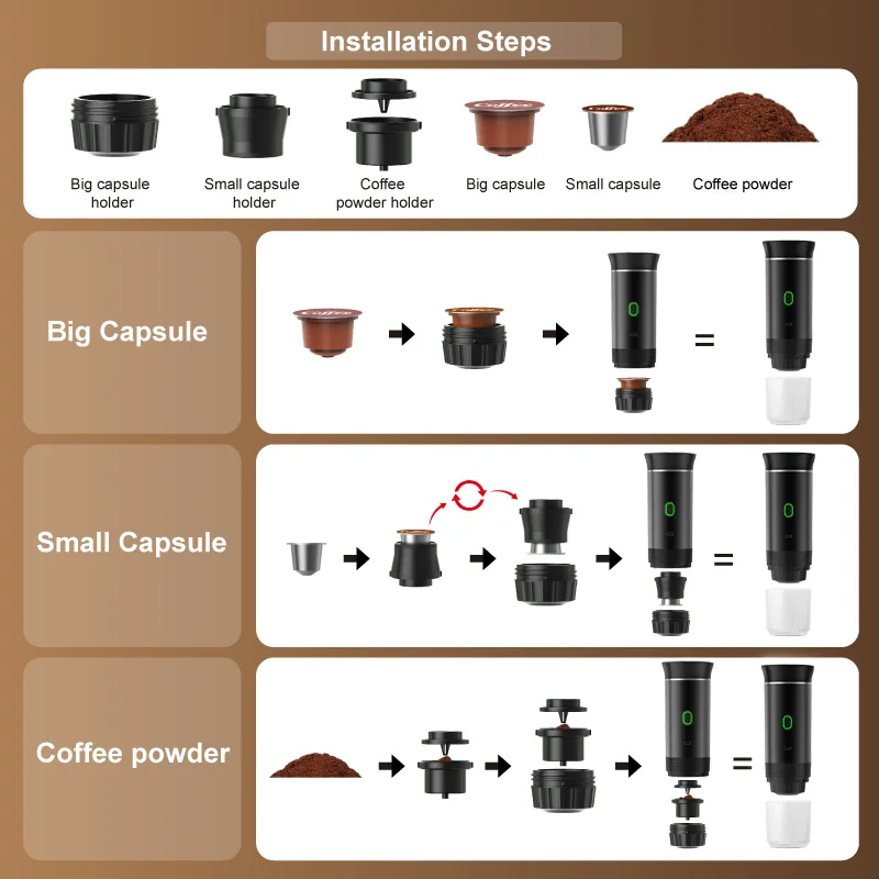 Wireless Electric Portable Espresso Coffee Machine for Car & Home Camping Coffee Maker 3-in-1 Capsule Powder Travel Coffee Maker Wireless Electric Portable Espresso Coffee Machine for Car & Home Camping Coffee Maker 3-in-1 Capsule Powder Travel Coffee Maker