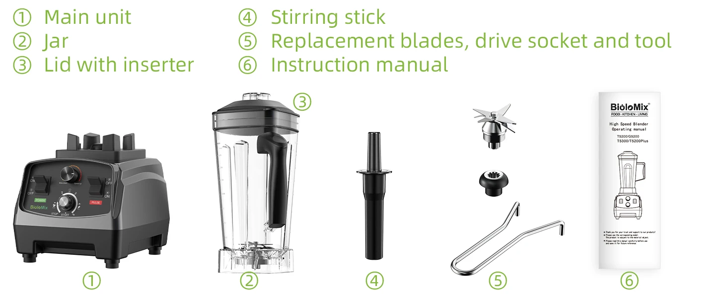 BioloMix 3HP 2200W Heavy Duty Grade Timer Blender Mixer Juicer Fruit Food Processor Ice Smoothies BPA Free 2L Jar