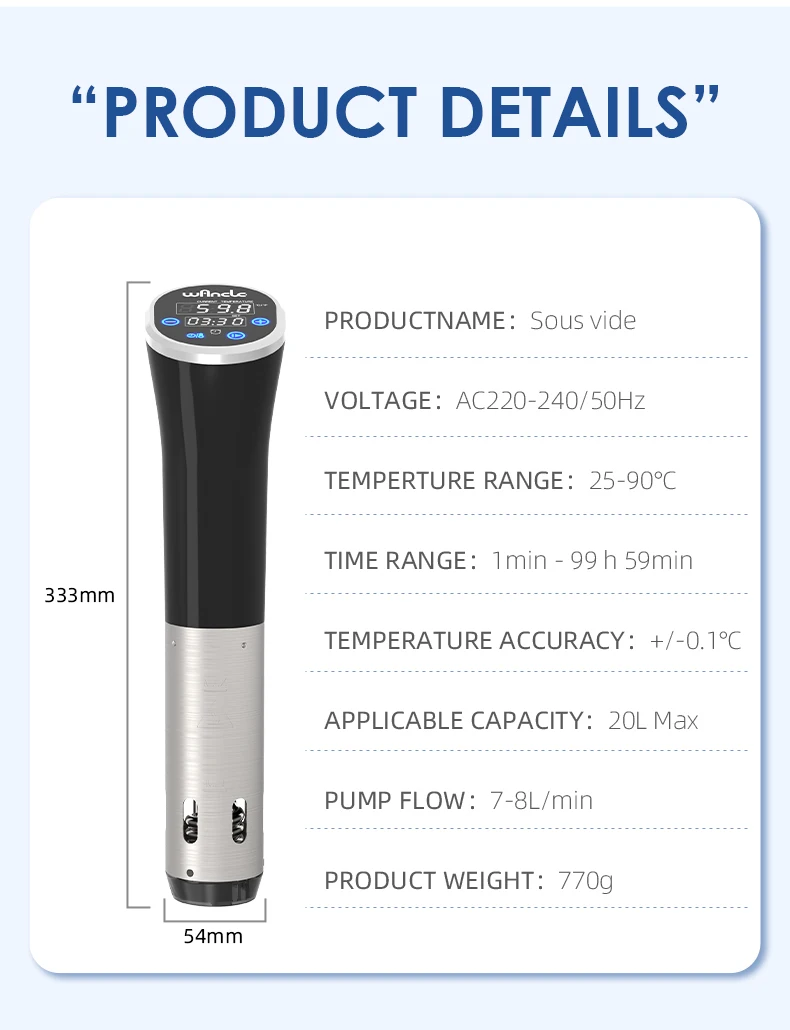 Wancle 1100W Sous Vide Cooker LCD Touch Immersion Circulator Accurate Cooking IPX7 Waterproof Vacuum Cooker with Digital Display Wancle 1100W Sous Vide Cooker LCD Touch Immersion Circulator Accurate Cooking IPX7 Waterproof Vacuum Cooker with Digital Display