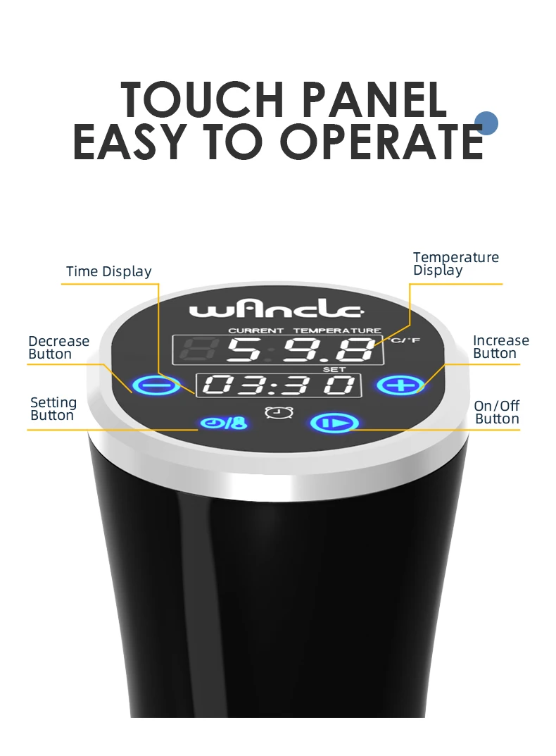 Wancle 1100W Sous Vide Cooker LCD Touch Immersion Circulator Accurate Cooking IPX7 Waterproof Vacuum Cooker with Digital Display Wancle 1100W Sous Vide Cooker LCD Touch Immersion Circulator Accurate Cooking IPX7 Waterproof Vacuum Cooker with Digital Display