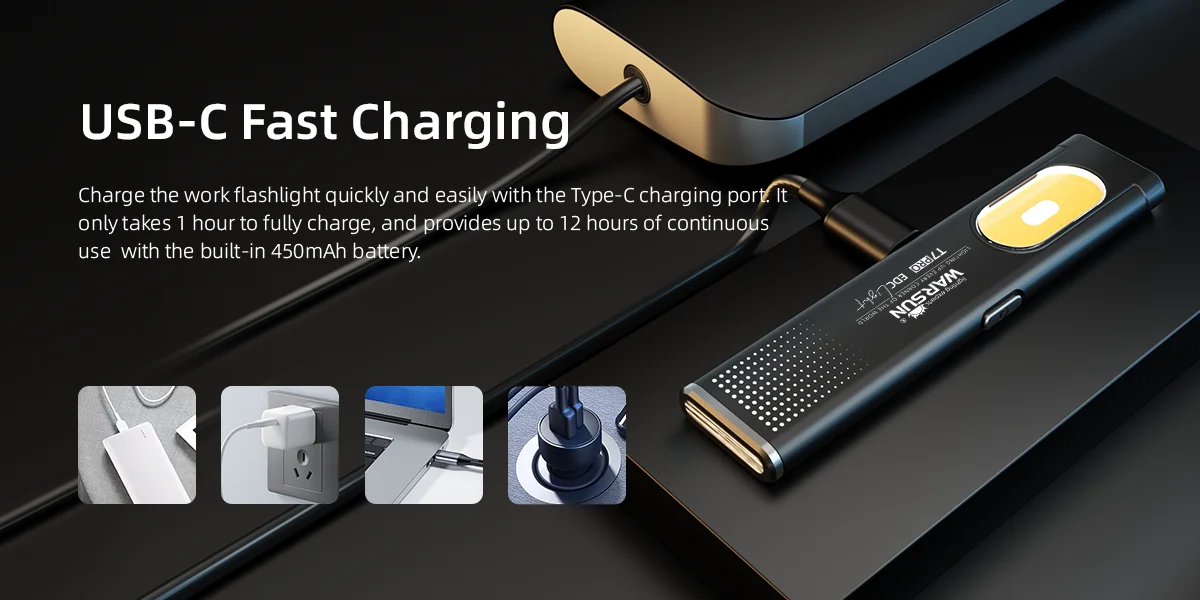 Warsun LED Keychain Flashlight USB-C Rechargeable 600Lm Portable Mini Torch Light Pocket Lantern Flood Work Light With Magnet