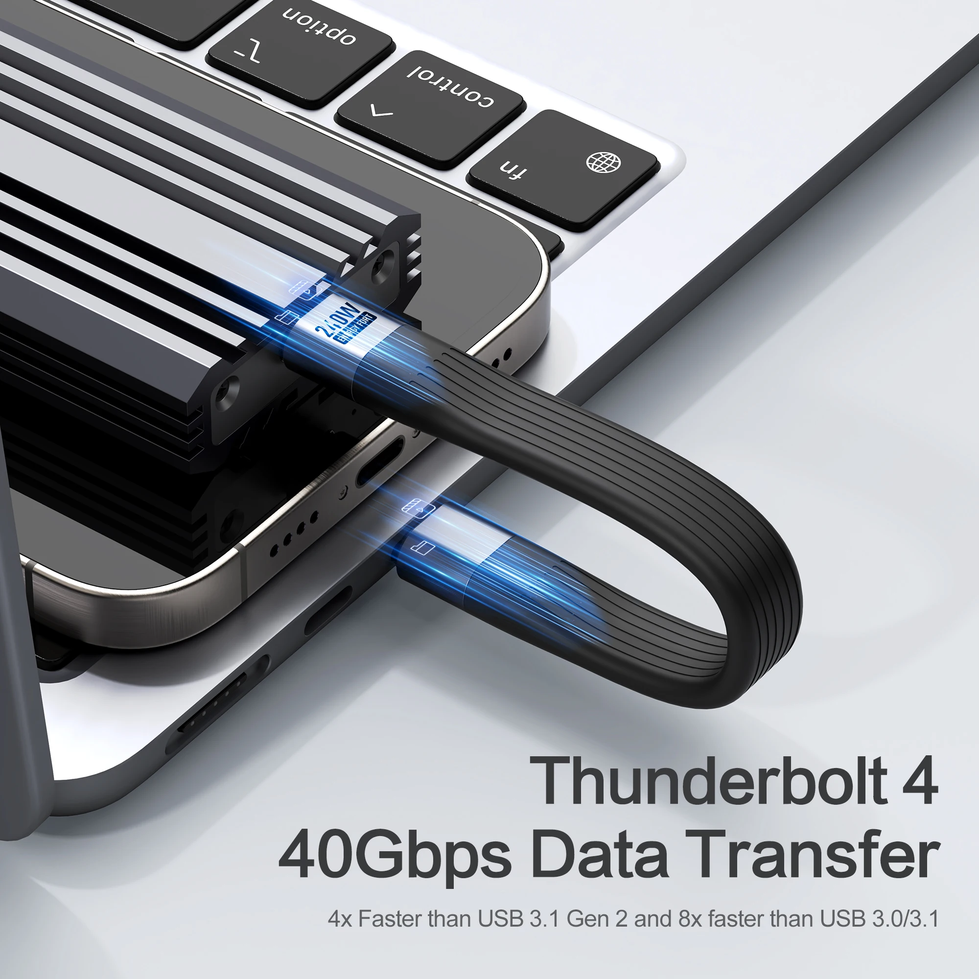 USB 4 Cable Portable Keychain 240W USB C Charging Cable 40Gbps Data Transfer Thunderbolt 4/3 8K@60Hz Video Display for iPhone16