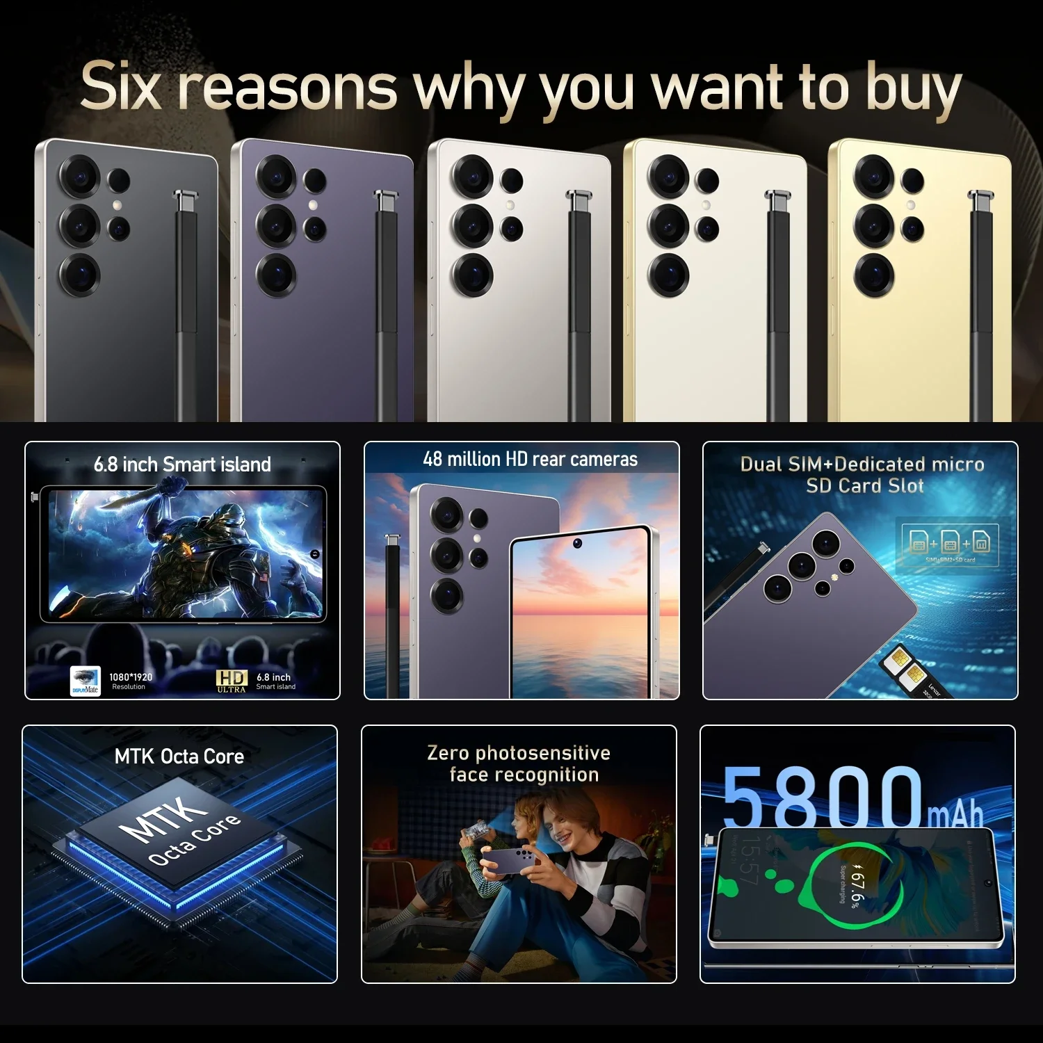 Global Vision S25 Ultra Smartphone 5G Android 12 8GB RAM 512GB ROM 6.8 Inch Phone 1920x1080HD 24+48MP 4 5G Network Mobile Phones