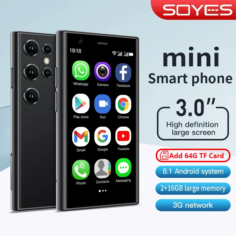 158749-7tbq6m.jpg SOYES S23 Pro Mini Smartphones Android 8.1 Dual SIM 3.0” HD 1000mAh Battery WIFI Bluetooth 3G Small Mobile Phone Smart Phones Smart Shop