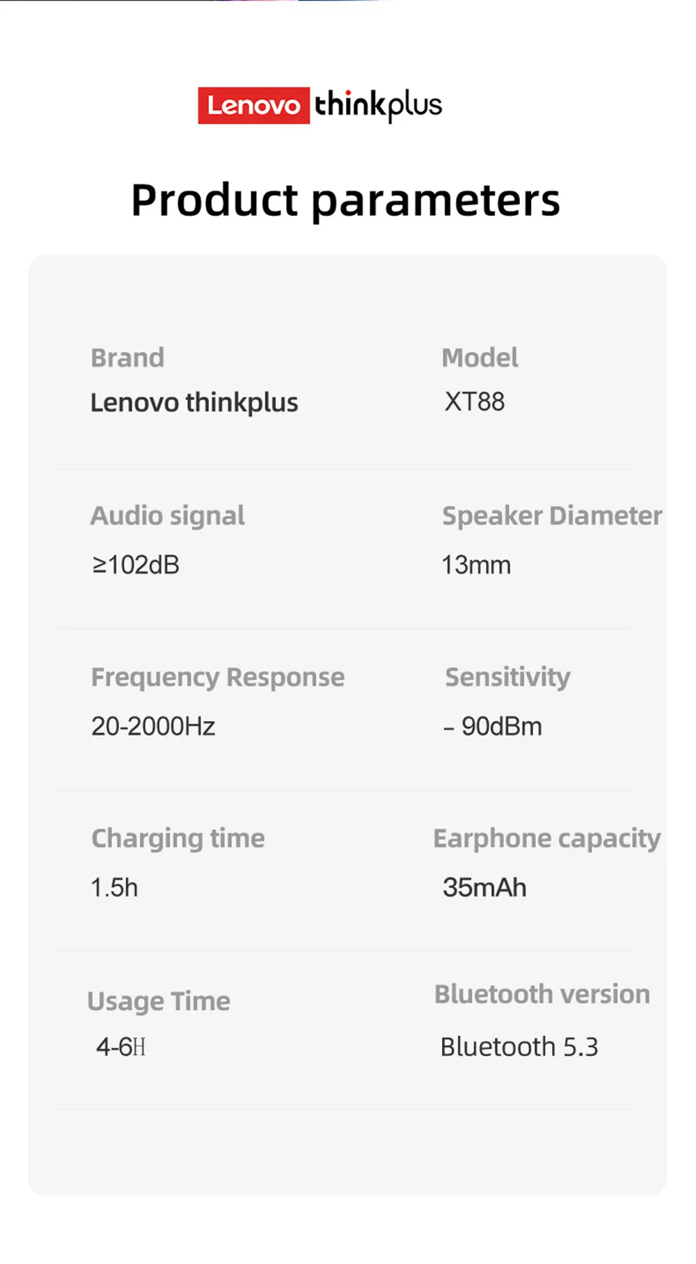 Original Lenovo XT88 TWS Wireless Earphones Bluetooth 5.3 Dual MIC Stereo Noise Reduction Bass HIFI Touch Control Earbuds