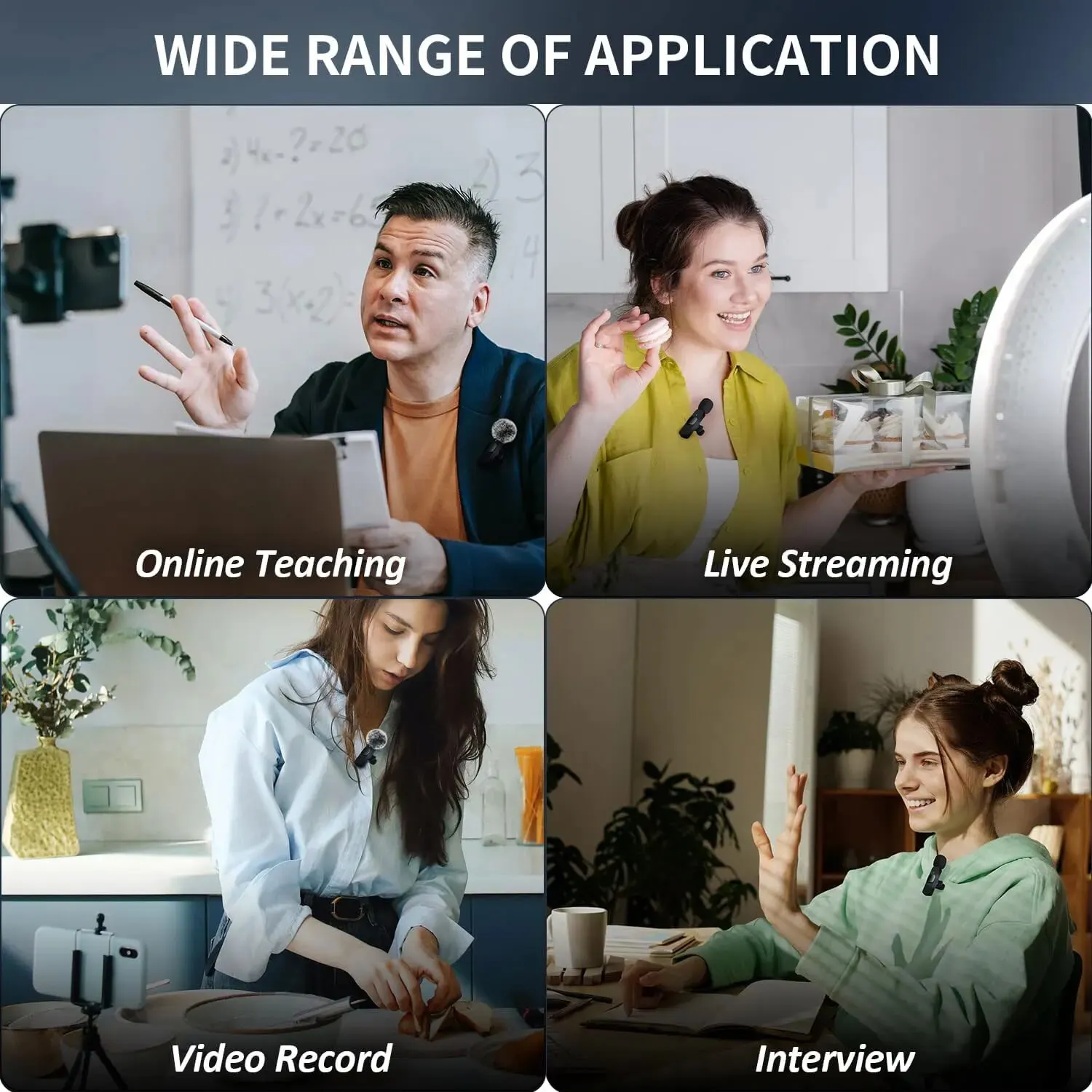 NEW Wireless Lavalier Microphone Audio Video Recording Mini Mic For iPhone Android Laptop Live Gaming Mobile Phone Microphone Phone Accessories Smart Shop