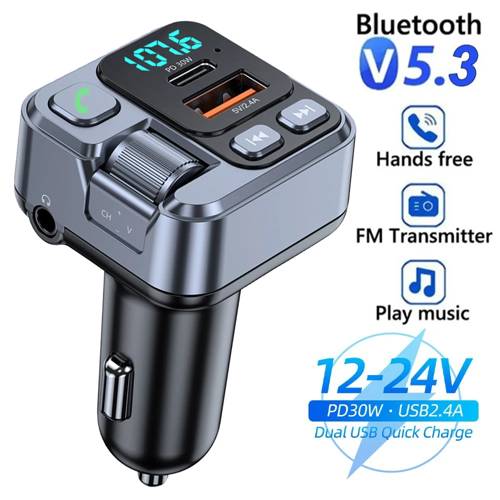 Car Bluetooth Receiver USB U Disk Read PD20w Fast Charging Digital Display Car Mobile Phone Adapter FM Transmiter For Cellphones Phone Accessories Smart Shop