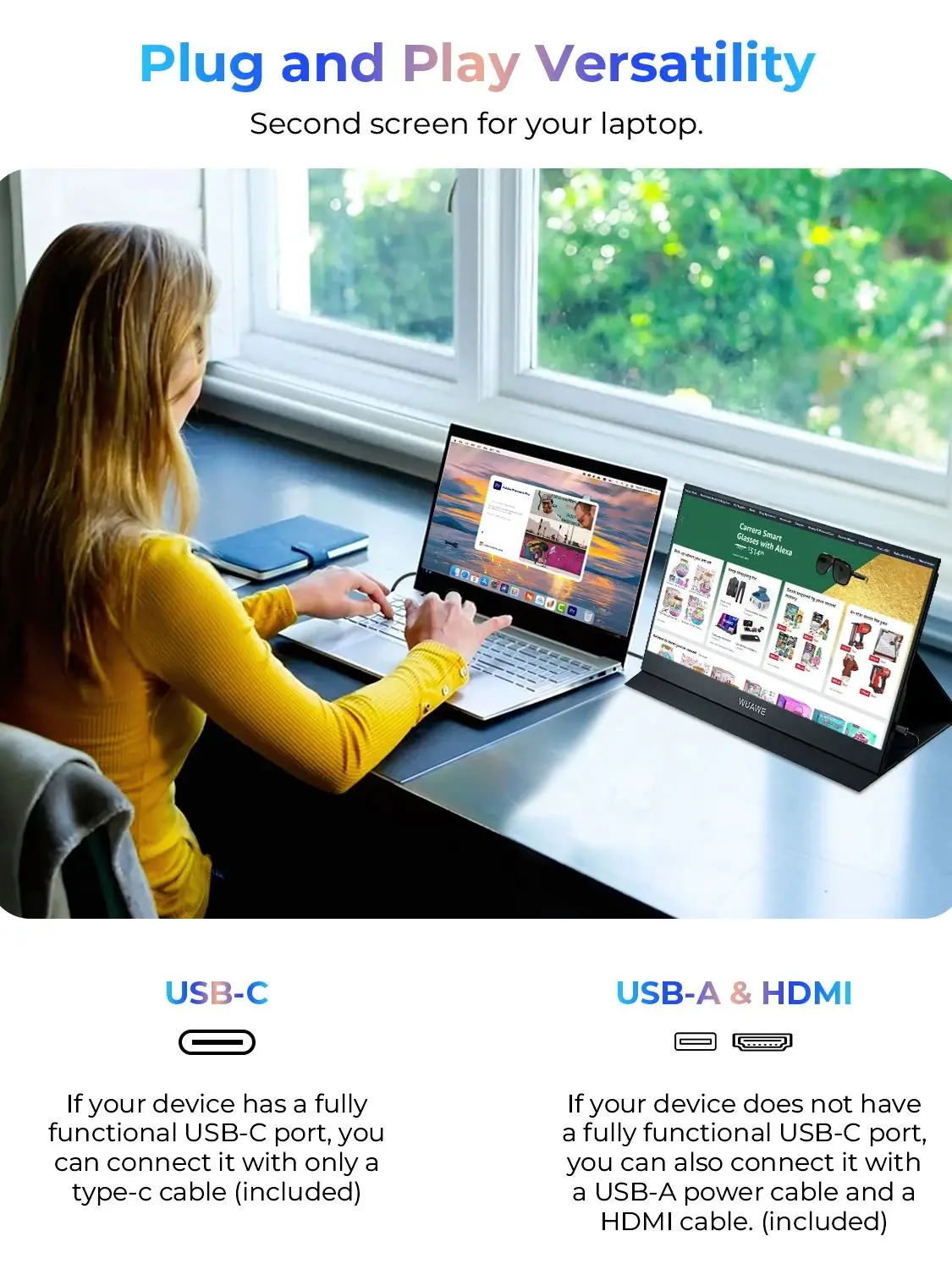 15.6 inch WUAWE Portable Monitor for Laptop,16:9 1080P 60HZ Gaming IPS Display LCD FHD External Second Computer Screen for Phone Smart Laptops Smart Shop