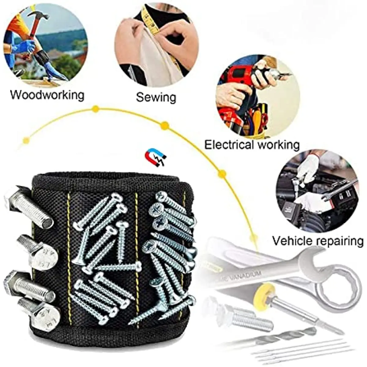 Magnetic Wristband for Holding Screws,Nails，Drilling Bits,Wrist Tool Holder Belts with Strong Magnets,Cool Gadgets for Men, wome Auto Parts Smart Shop