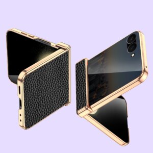 Cowhide Leather Phone Case for Samsung Galaxy Z Flip7 Flip6 Flip 7 FE 6 5 Luxury Hinge Protection Cover with Tempered Glass Smart Phones Smart Shop