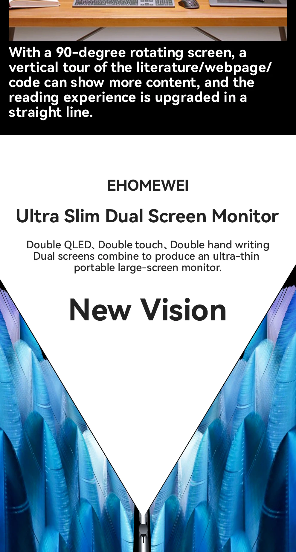 EHOMEWEI Dual Screen Portable Monitor X Series Drive-free Phone-touch FHD 2K 15.6“  16“ For Laptop Windows Macbook