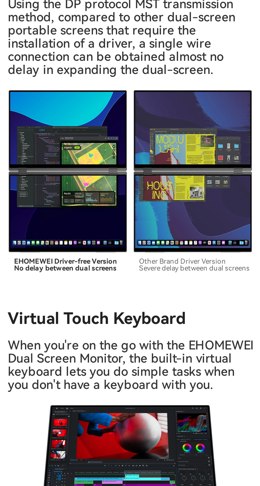 EHOMEWEI Dual Screen Portable Monitor X Series Drive-free Phone-touch FHD 2K 15.6“  16“ For Laptop Windows Macbook
