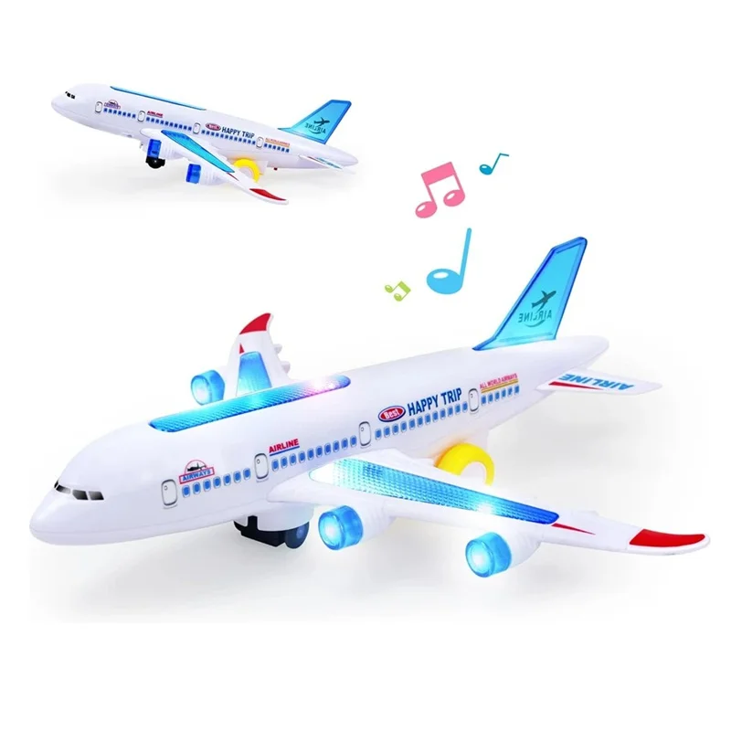 Light-Up Airplane Toy Kids Plane Toy with Music and Lights Automatic Obstacle Avoidance Educational Toy Birthday Gifts for Boys