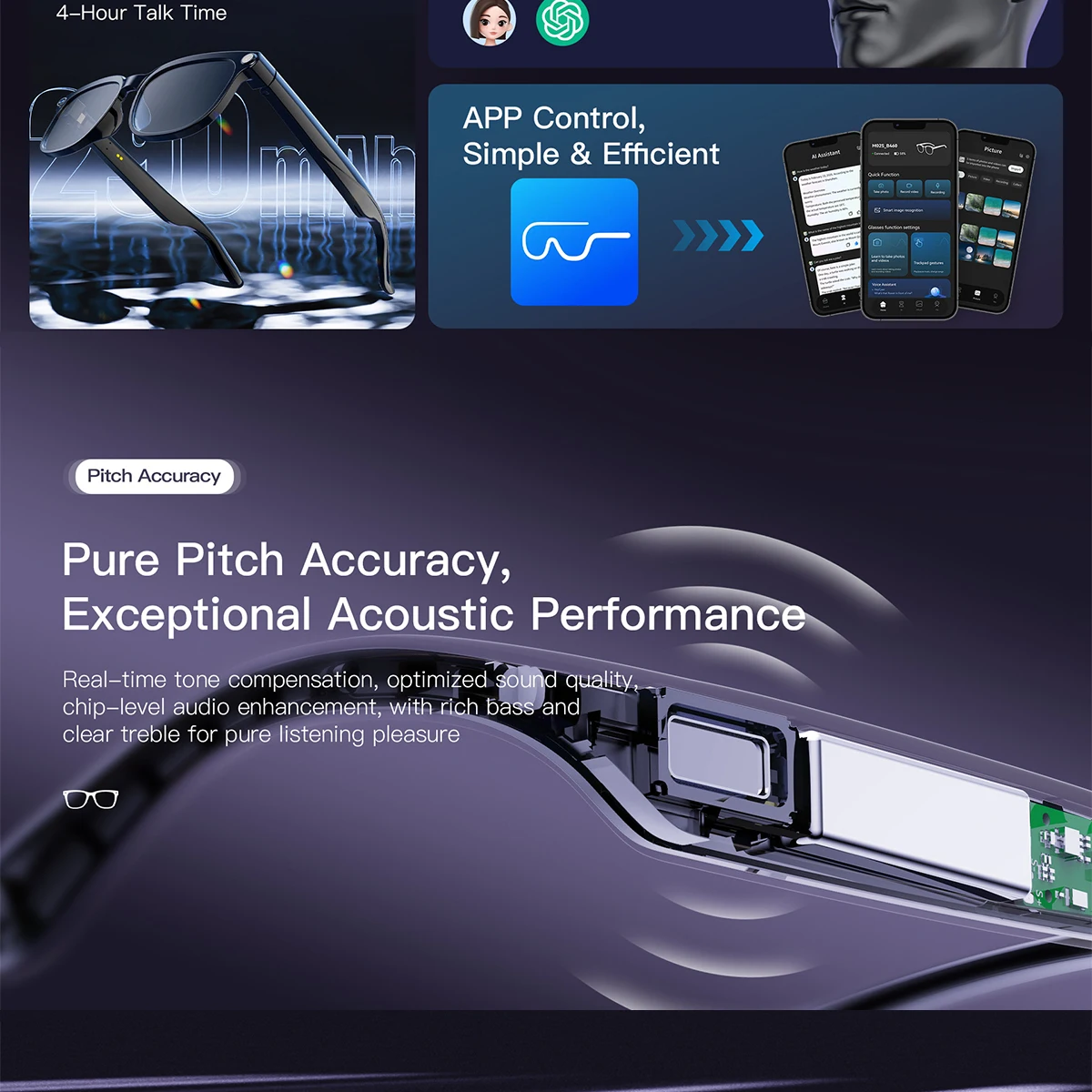 AI Smart Glasses Camera Glasses For Men HD 800W Pixels Multifunction Translation Bluetooth Music Touch Call Sports Sunglasses