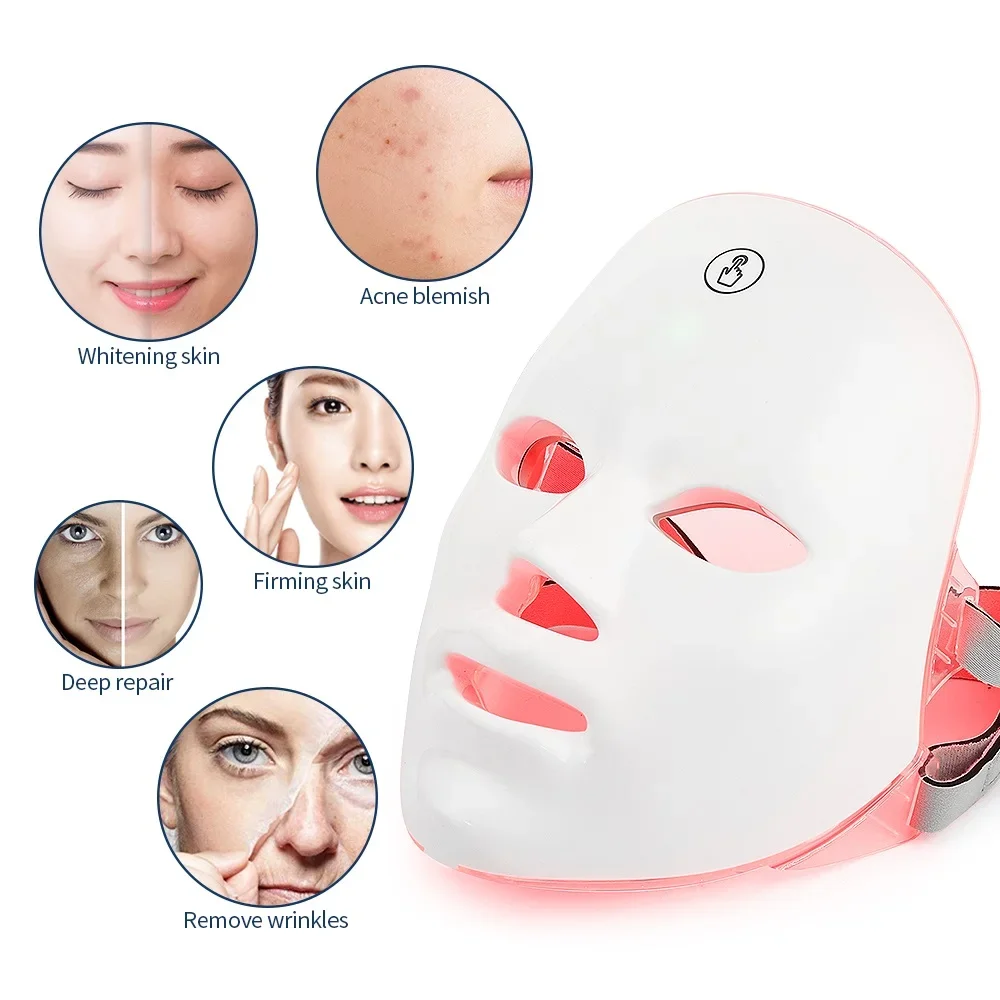 Foreverlily 7 Colors Light LED Facial Skin Care Mask Neck Skin Rejuvenation Treatment Beauty Anti Acne Therapy Whitening