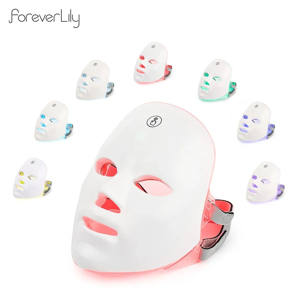Foreverlily 7 Colors Light LED Facial Skin Care Mask Neck Skin Rejuvenation Treatment Beauty Anti Acne Therapy Whitening