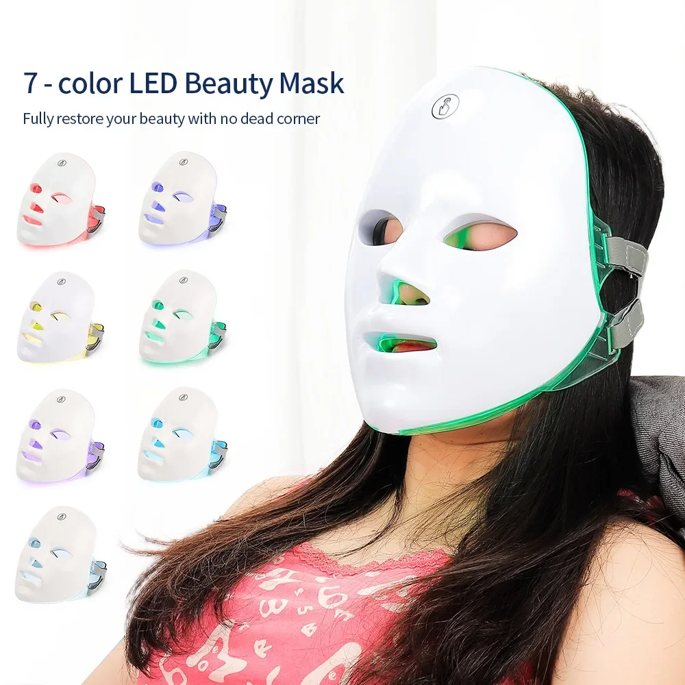 Foreverlily 7 Colors Light LED Facial Skin Care Mask Neck Skin Rejuvenation Treatment Beauty Anti Acne Therapy Whitening