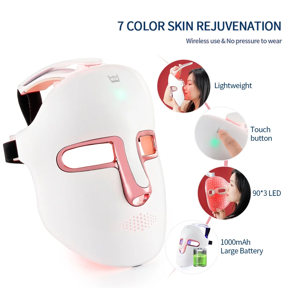 Foreverlily 7 Colors Light LED Facial Skin Care Mask Neck Skin Rejuvenation Treatment Beauty Anti Acne Therapy Whitening