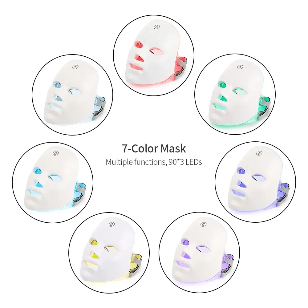 Foreverlily 7 Colors Light LED Facial Skin Care Mask Neck Skin Rejuvenation Treatment Beauty Anti Acne Therapy Whitening