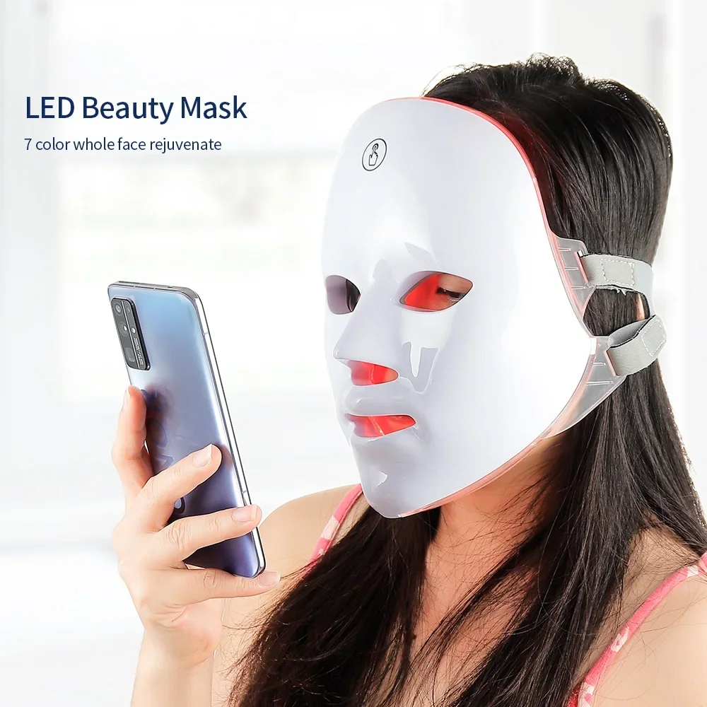 Foreverlily 7 Colors Light LED Facial Skin Care Mask Neck Skin Rejuvenation Treatment Beauty Anti Acne Therapy Whitening