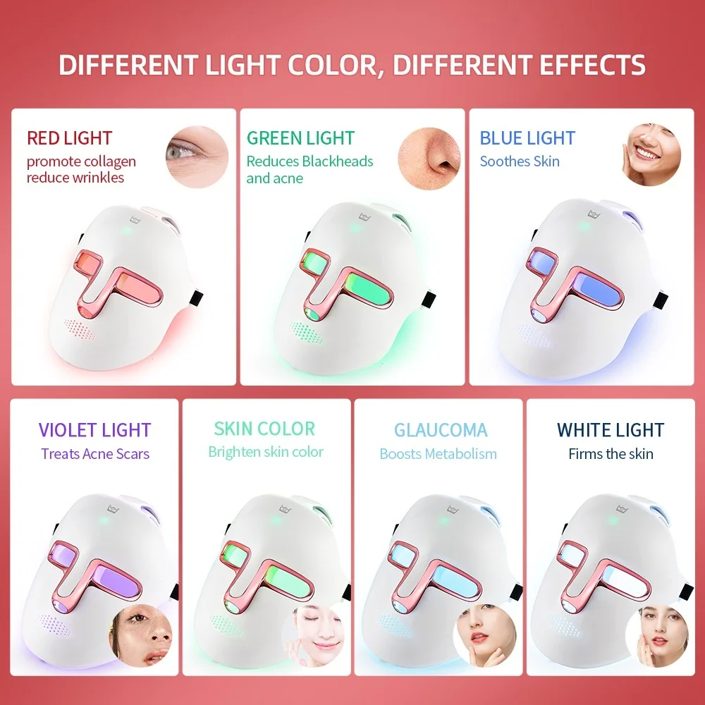 Foreverlily 7 Colors Light LED Facial Skin Care Mask Neck Skin Rejuvenation Treatment Beauty Anti Acne Therapy Whitening