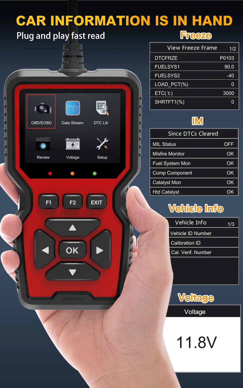 Car OBD2 Scanner Diagnostic Tool V519 Multi-language OBDII Car Voltage Tester Engine Fault Code Scanner Car Code Reader