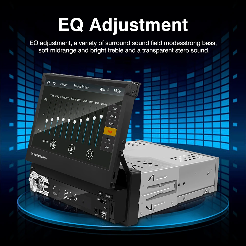 Carplay Android Auto Universal 1 Din MP5 Player 7 Inch Retractable Touch Screen Car Player HD FM AUX Input BT Radio Mirror Link