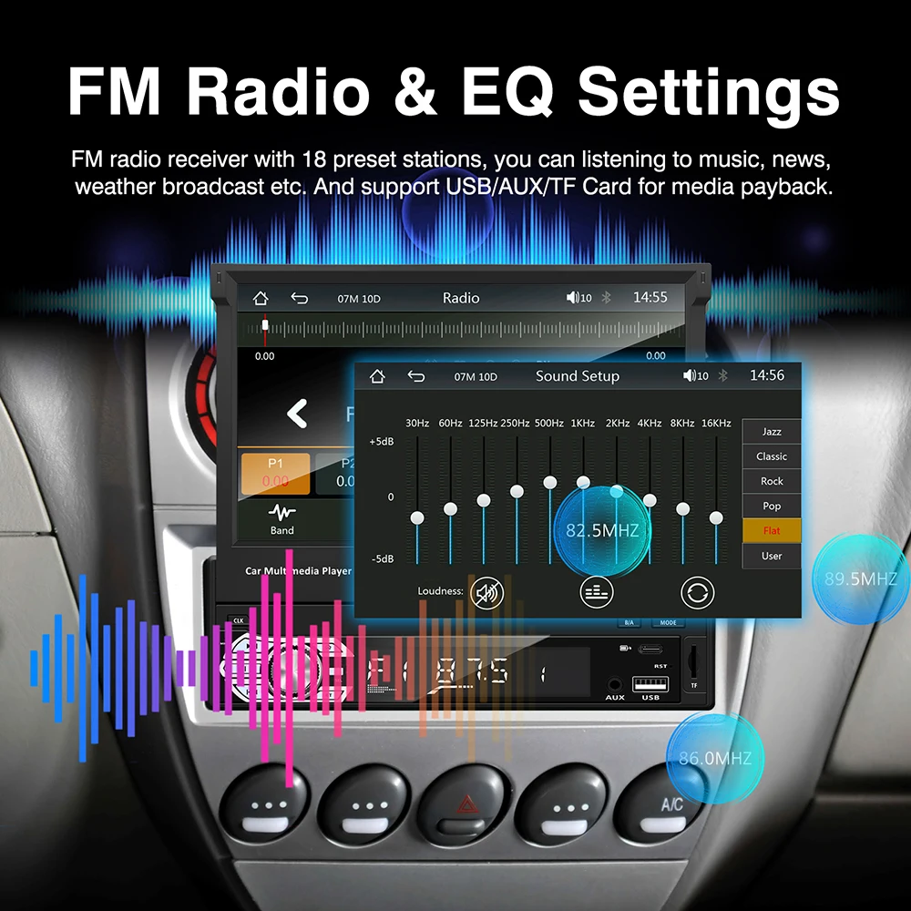 Carplay Android Auto Universal 1 Din MP5 Player 7 Inch Retractable Touch Screen Car Player HD FM AUX Input BT Radio Mirror Link