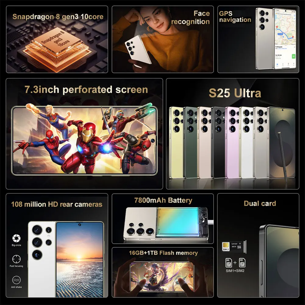2025 New S25 Ultra Original Intelligent 5G Dual Card Dual Standby Global Version Android 14 System 8000mAh Battery