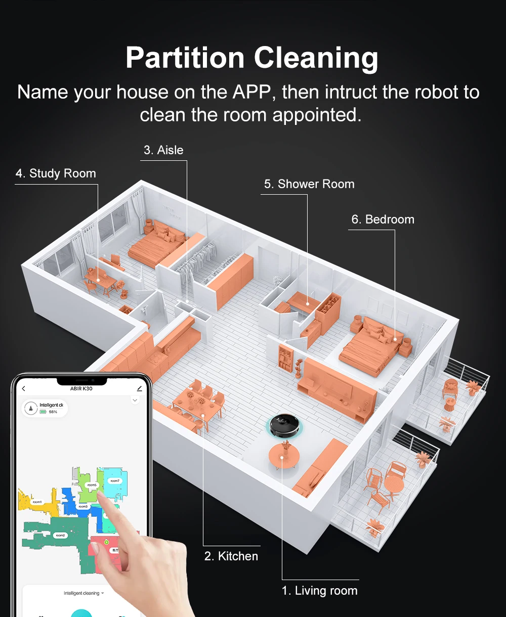 Robot Vacuum Cleaner ABIR K30,Auto-empty Dock,UV Spot Cleaning,6500PA Suction,Multi-floor Map,Customized Wet Dry Room Cleaning,