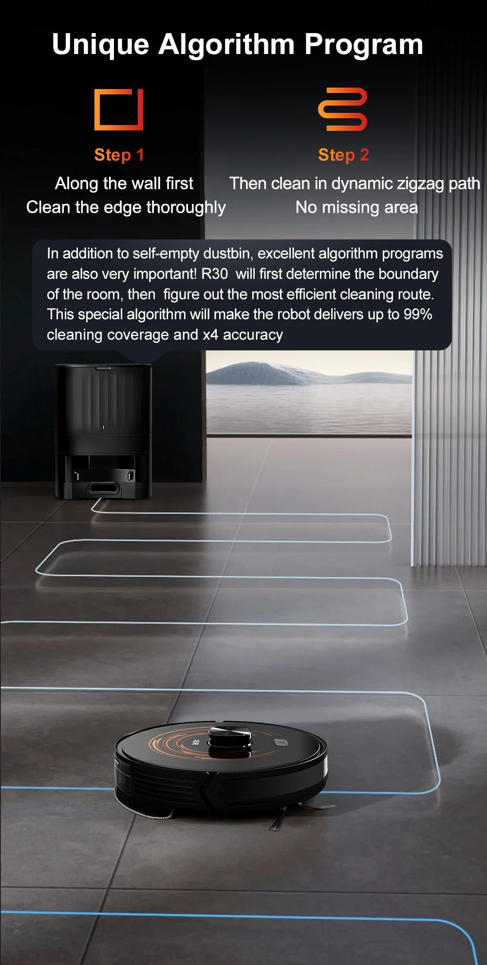 Robot Vacuum Cleaner ABIR K30,Auto-empty Dock,UV Spot Cleaning,6500PA Suction,Multi-floor Map,Customized Wet Dry Room Cleaning,