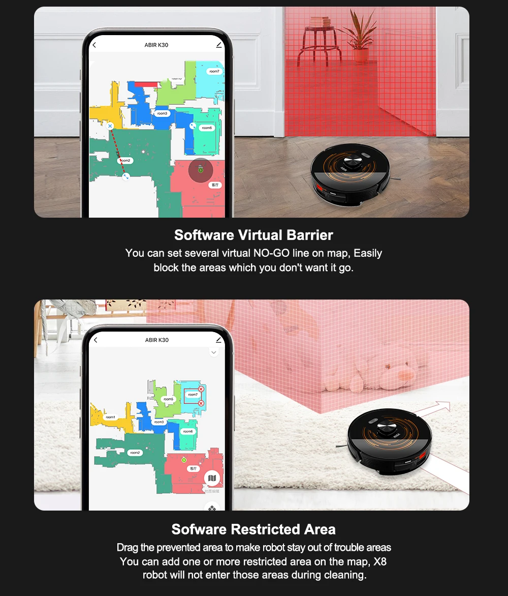 Robot Vacuum Cleaner ABIR K30,Auto-empty Dock,UV Spot Cleaning,6500PA Suction,Multi-floor Map,Customized Wet Dry Room Cleaning,