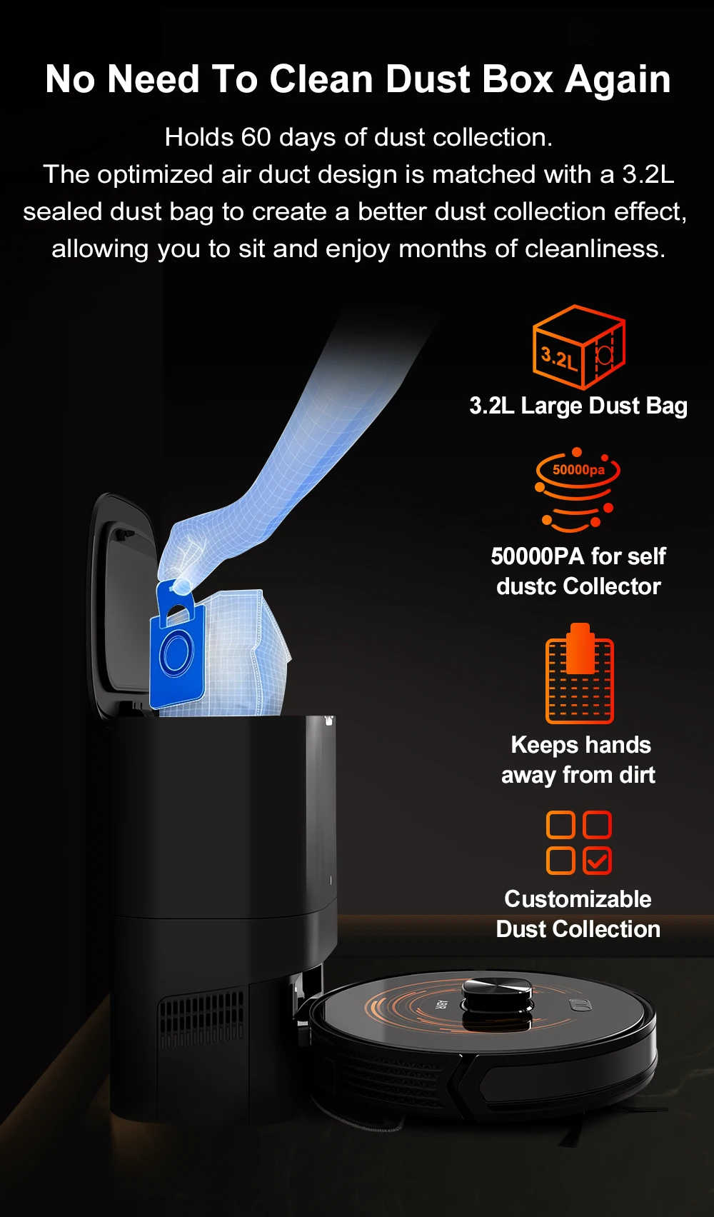 Robot Vacuum Cleaner ABIR K30,Auto-empty Dock,UV Spot Cleaning,6500PA Suction,Multi-floor Map,Customized Wet Dry Room Cleaning,