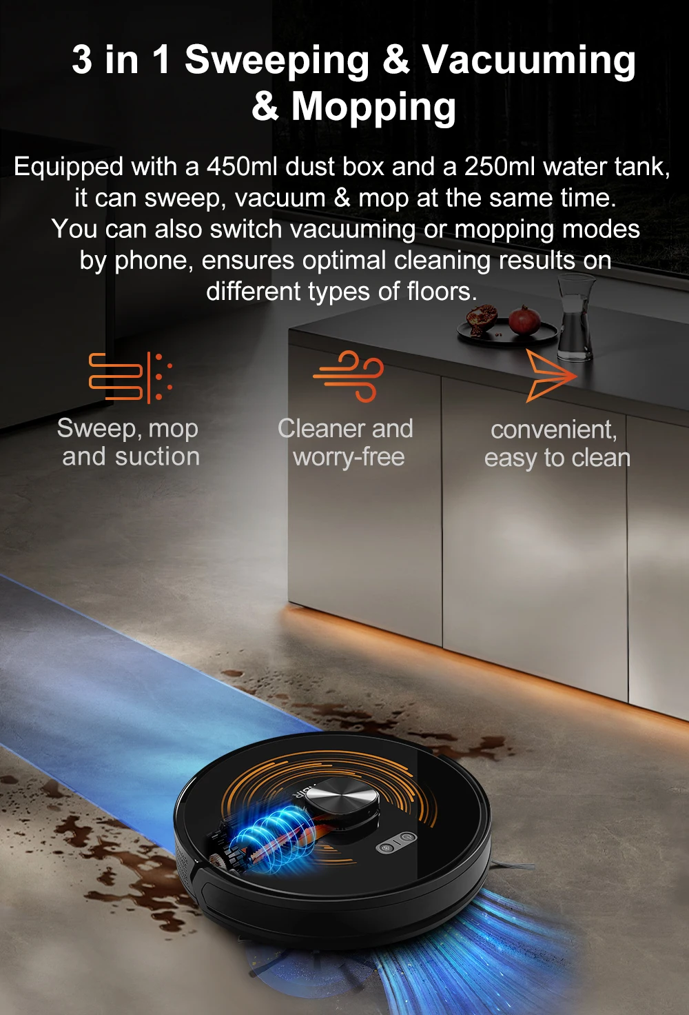 Robot Vacuum Cleaner ABIR K30,Auto-empty Dock,UV Spot Cleaning,6500PA Suction,Multi-floor Map,Customized Wet Dry Room Cleaning,