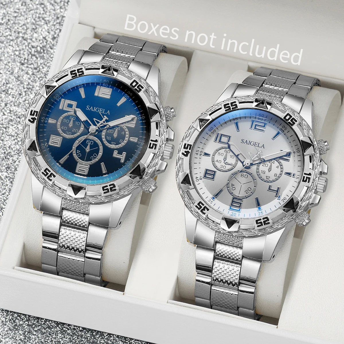 2pcs/set Men Business Watches Fashion Arabic Dial Steel Band Male's Quartz Watch Set (Without Box）