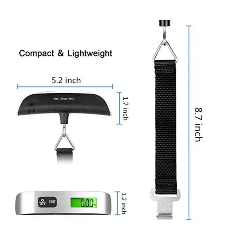Portable Scale Digital LCD Display 110lb/50kg Electronic Luggage Hanging Suitcase Travel Weighs Baggage Bag Weight Balance Tools Portable Scale Digital LCD Display 110lb/50kg Electronic Luggage Hanging Suitcase Travel Weighs Baggage Bag Weight Balance Tools
