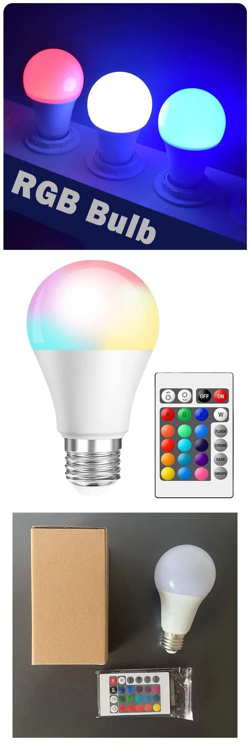 16 Colors RGB Bulb LED Multicolor Bulb E27 220V Household Lighting Dimmable 24 Key Remote Control Smart Lamp Atmosphere Light 16 Colors RGB Bulb LED Multicolor Bulb E27 220V Household Lighting Dimmable 24 Key Remote Control Smart Lamp Atmosphere Light